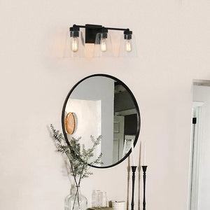 Zarbel Modern Farmhouse Black Vanity Light Bathroom 3-Light Glass Wall Sconce Taper for Powder Room - L 20.5"x W 7"x H8.2"