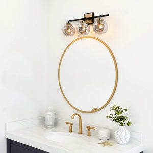 Ziv Modern 3-Light Black Gold Bathroom Vanity Lights with Mercury Globe Glass Shades