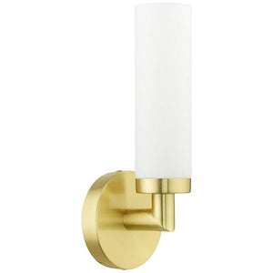 Aero 11" High Satin Brass Metal and White Glass Wall Sconce