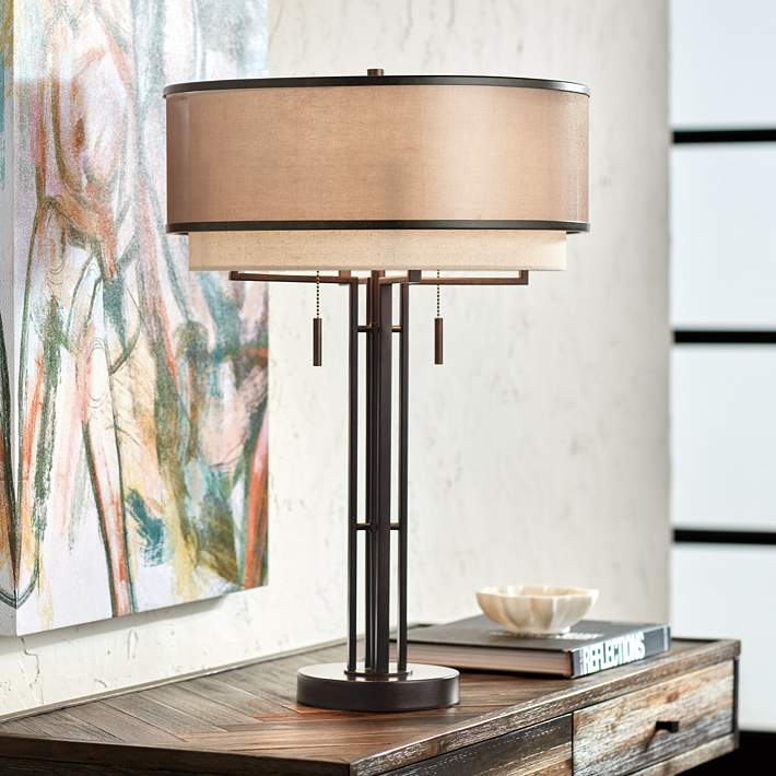 Andes Bronze Industrial Table Lamp with Double Shade