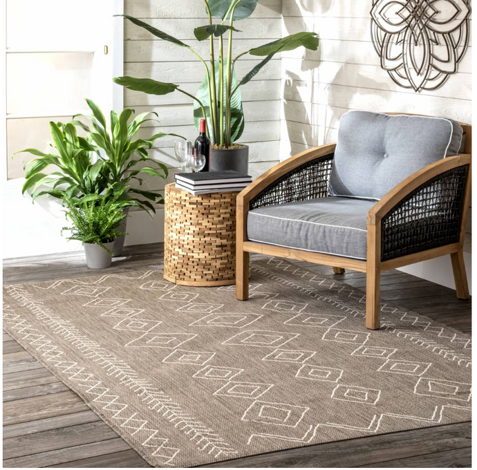 Moroccan Tribal Accent Light Brown Indoor/Outdoor Area Rugs - Durable/Easy Maintenance