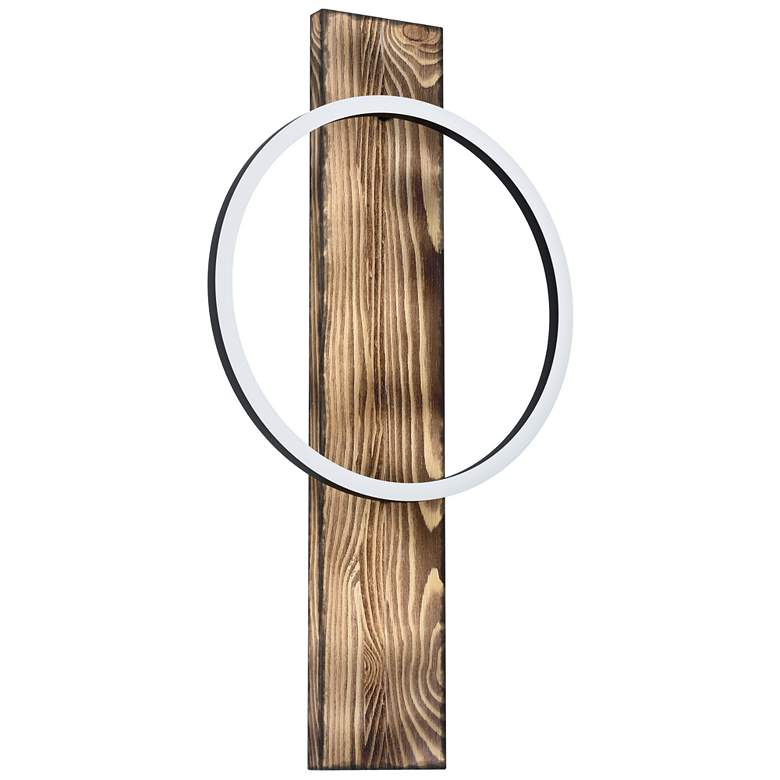 Boyal - 1-Light LED Sconce - Brushed Pine Wood Finish - Black Shade