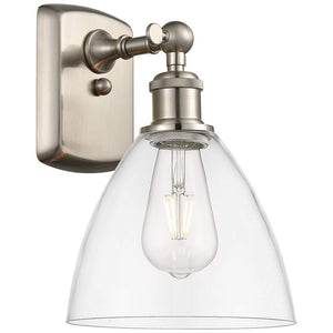 Bristol Glass 7.5" 8" LED Sconce - Nickel Finish - Clear Shade