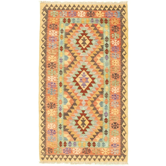 Anne Hathaway Collection Flat-weave Sivas Copper, Green Wool Kilim Rug