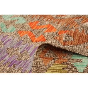 Flat-weave Sivas Grey, Orange Wool Kilim