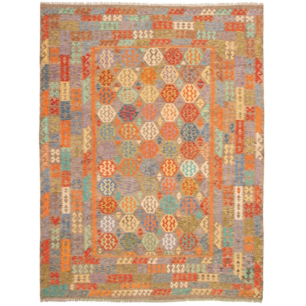 Flat-weave Sivas Grey, Orange Wool Kilim