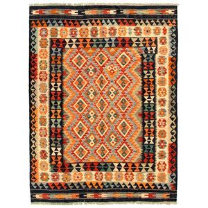 Anne Hathaway Collection Flat-weave Sivas Navy, Ivory Wool Kilim Rug