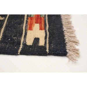 Anne Hathaway Collection Flat-weave Sivas Navy, Ivory Wool Kilim Rug