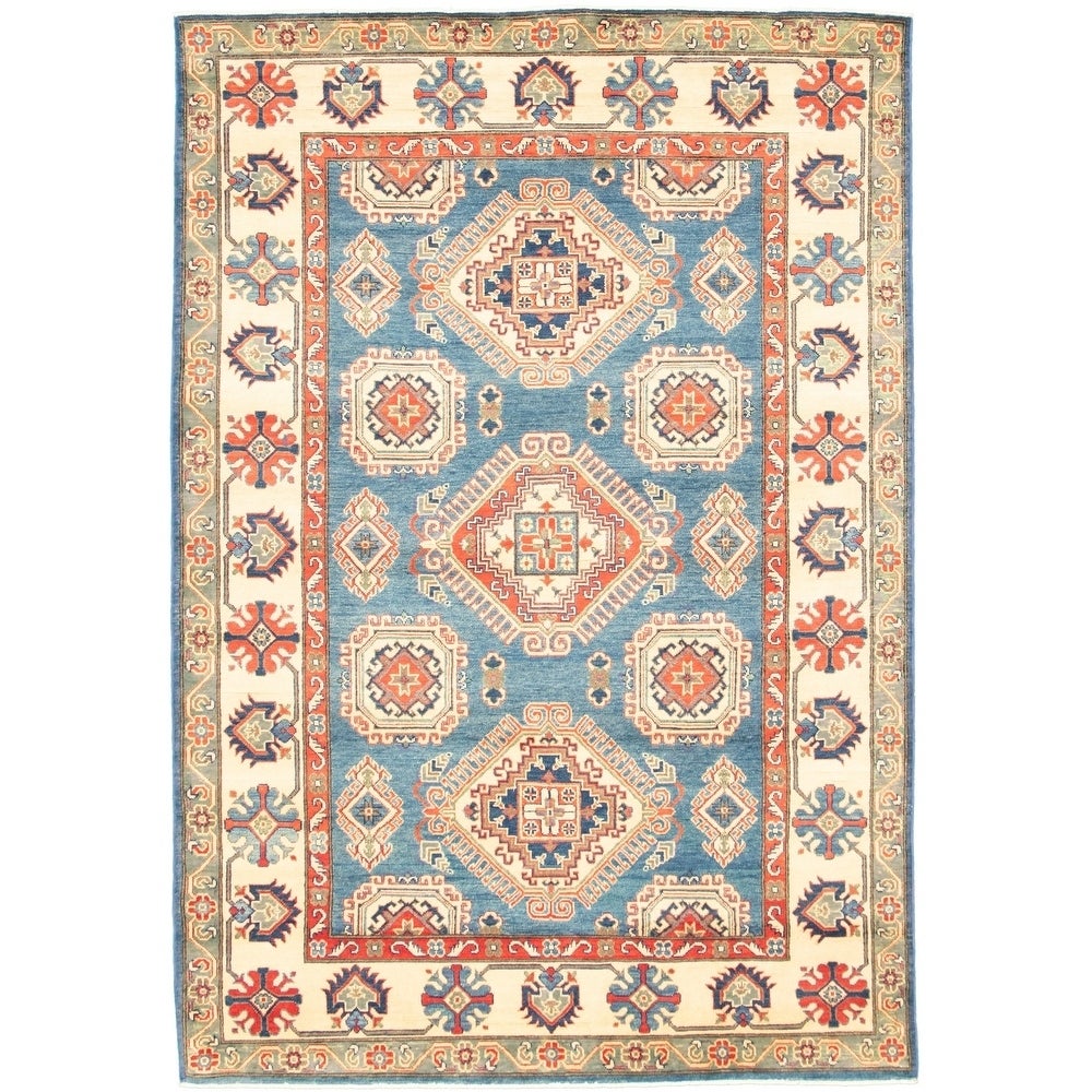 Hand-knotted Finest Gazni Blue Wool Soft Rug