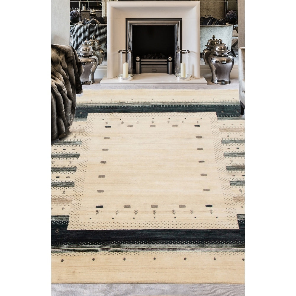 Hand-knotted Kashkuli Gabbeh Cream Wool Soft Rug