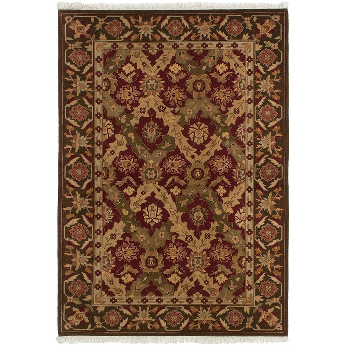 Hand-knotted Royal Sarough Dark Red, Olive Wool Soft Rug