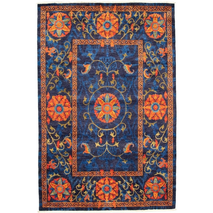 Hand-knotted Signature Collection Navy Wool Soft Rug