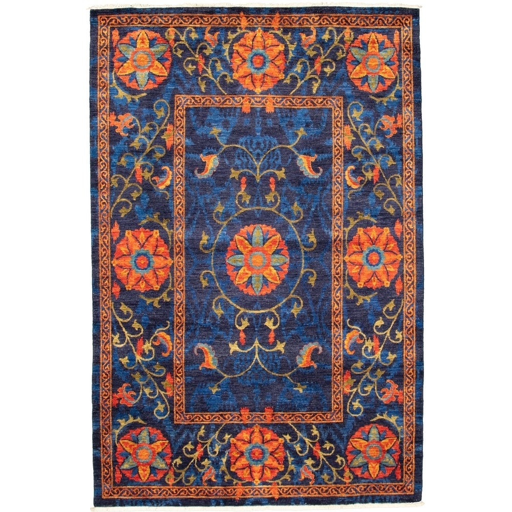 Hand-knotted Signature Collection Navy Wool Soft Rug