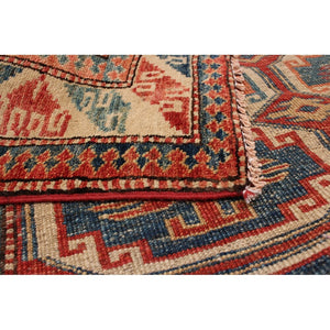 Hand-knotted Uzbek Ghazni Cream, Red Wool Soft Rug