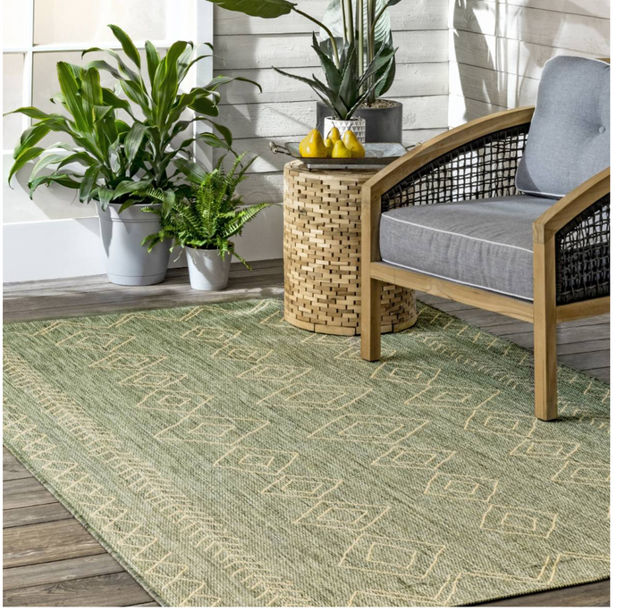 Moroccan Tribal Accent Sage Indoor/Outdoor Area Rugs - Durable/Easy Maintenance