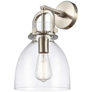 Newton Bell 8" LED Sconce - Nickel Finish - Clear Shade