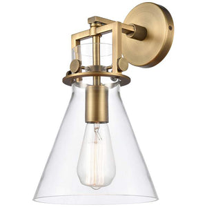 Newton Cone 8" LED Sconce - Brass Finish - Clear Shade
