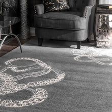 Handmade Wool Silk Octopus Pattern Gray Soft Area Rugs