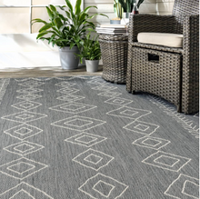 Moroccan Tribal Accent Grey Indoor/Outdoor Area Rugs - Durable/Easy Maintenance