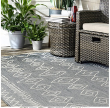 Moroccan Tribal Accent Grey Indoor/Outdoor Area Rugs - Durable/Easy Maintenance