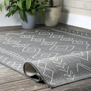 Moroccan Tribal Accent Grey Indoor/Outdoor Area Rugs - Durable/Easy Maintenance