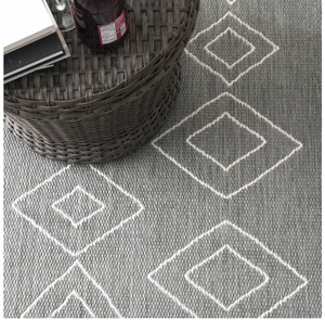 Moroccan Tribal Accent Grey Indoor/Outdoor Area Rugs - Durable/Easy Maintenance