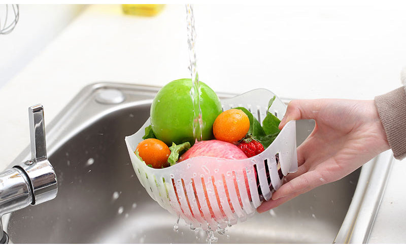 Family Size Fast Slicing Fruity & Vegetable Salad Cutting Strainer Bowl,  Green