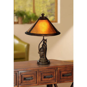 Dale Tiffany Bronze Cat Accent Lamp with Ginger Mica Shade
